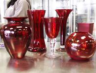 red glass vases